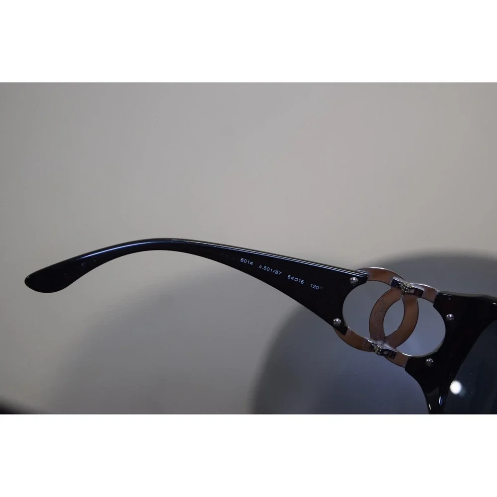 Chanel 6014 c.501/87 Black Wrap Sunglasses Silver CC Logo Italy 64-16 120 FLAWS